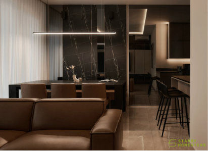 Modern luxury interior design in Singapore featuring muted tones and premium materials by Starry Homestead